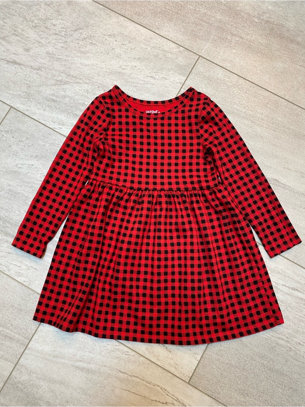 Cat & Jack Red and Black Buffalo Plaid Long-Sleeve Dress Size 4T